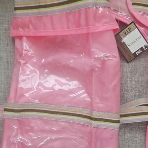 Pink Dog Raincoat with Striped Accents